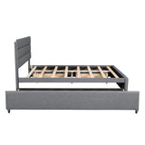 Queen Upholstered Platform Bed with Twin Size Trundle and Two Drawers,Grey - Home Elegance USA