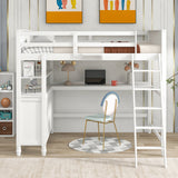 Full size Loft Bed with Drawers and Desk, Wooden Loft Bed with Shelves - White(OLD SKU:LT000529AAK) Home Elegance USA