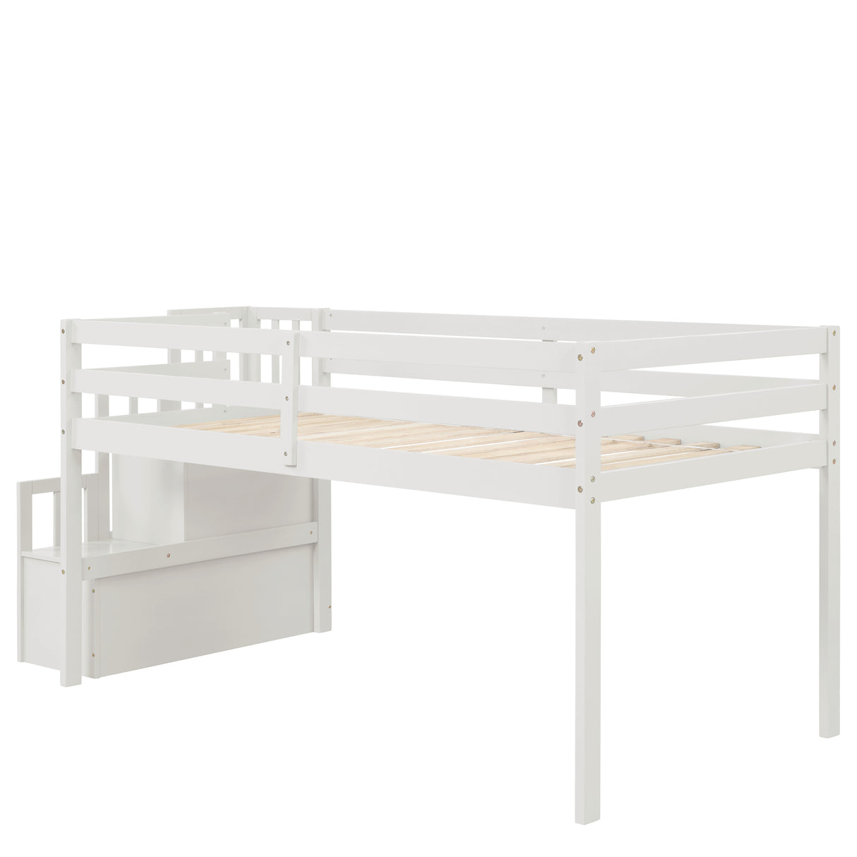 Loft bed with staircase , White - Home Elegance USA