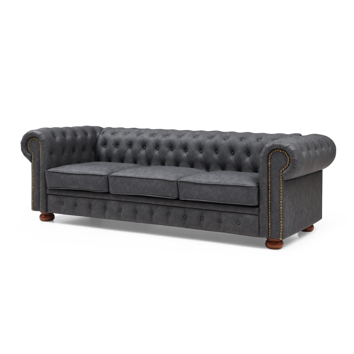 Classic Chesterfield Sofa Dark Grey Faux Leather - Home Elegance USA