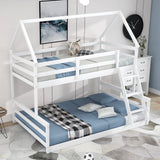 Twin over Full House Bunk Bed with Built-in Ladder,White - Home Elegance USA