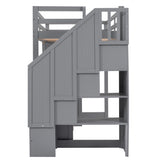 Twin Size Loft Bed with Wardrobe and Staircase, Desk and Storage Drawers and Cabinet in 1,Gray - Home Elegance USA