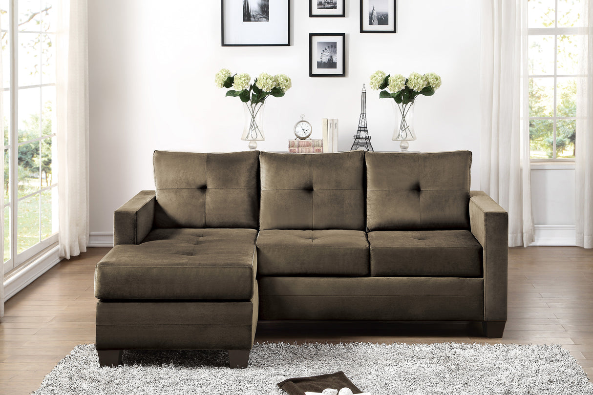 Unique Style Coffee Color 1pc Reversible Sofa Chaise Microfiber Fabric Upholstered Track Arms Tufted High Density Form Sectional Sofa - Home Elegance USA