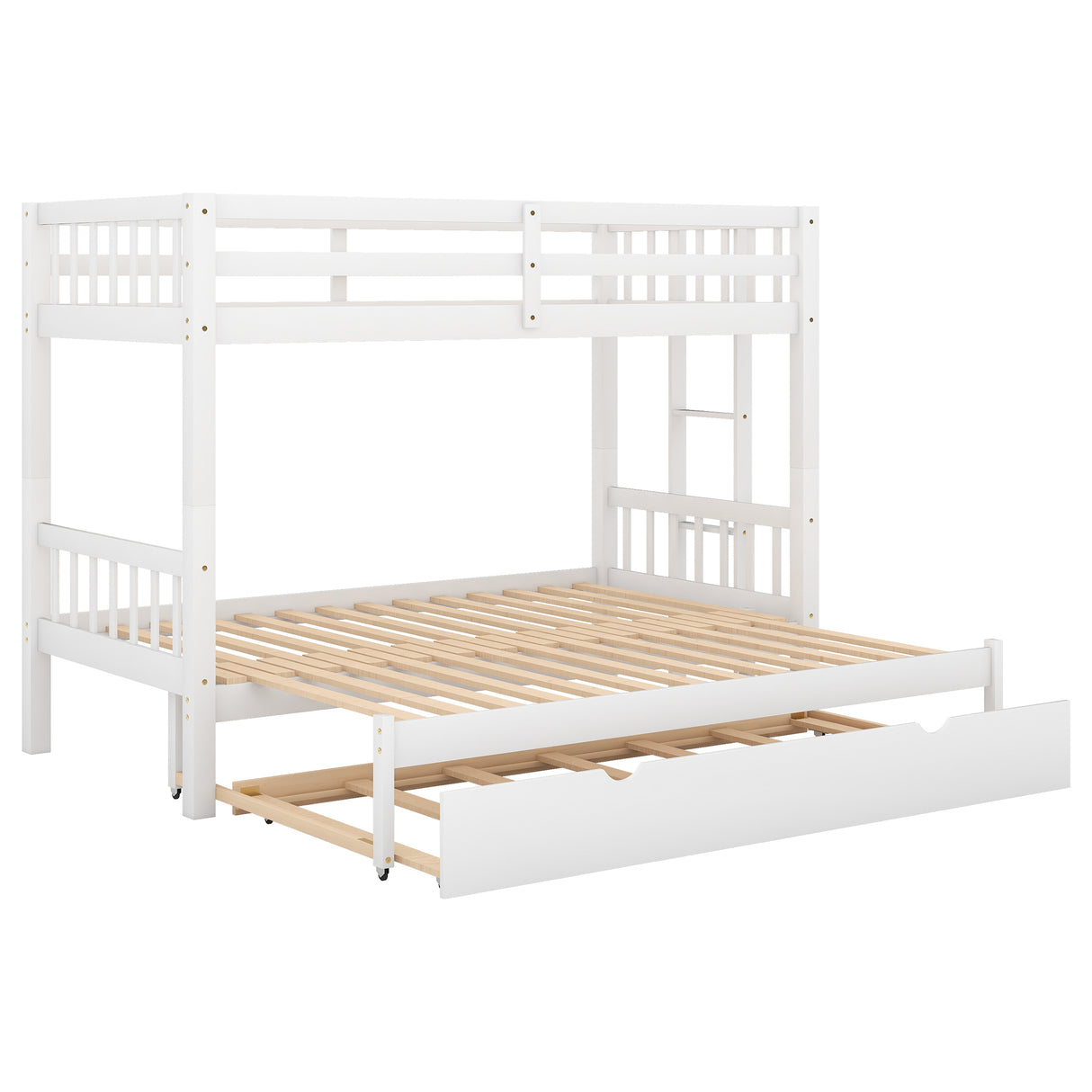 Twin over Pull-out Bunk Bed with Trundle, White - Home Elegance USA