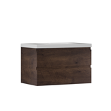 35'' Wall Mounted Single Bathroom Vanity in Rosewood With White Solid Surface Vanity Top
