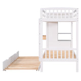 Twin Size Bunk Bed with Trundle and Attached Multifunctional Locker,White - Home Elegance USA