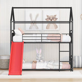 Twin Over Twin Metal Bunk Bed With Slide,Kids House Bed Black+Red - Home Elegance USA