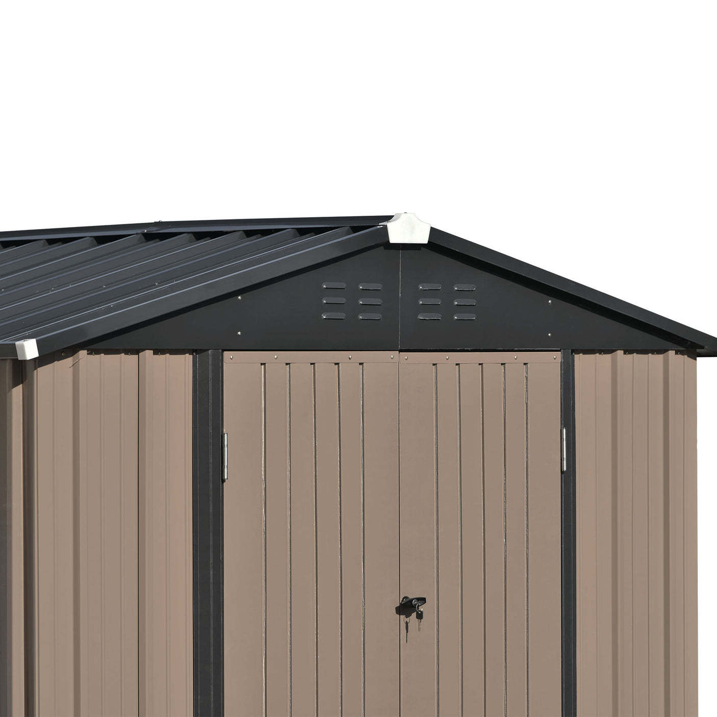 TOPMAX Patio 8ft x6ft Bike Shed Garden Shed, Metal Storage Shed with Adjustable Shelf and Lockable Doors, Tool Cabinet with Vents and Foundation Frame for Backyard, Lawn, Garden, Brown