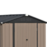 TOPMAX Patio 8ft x6ft Bike Shed Garden Shed, Metal Storage Shed with Adjustable Shelf and Lockable Doors, Tool Cabinet with Vents and Foundation Frame for Backyard, Lawn, Garden, Brown