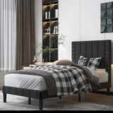 Vertical stripe Upholstered Headboard Platform Bed Frame，With wood Slat Support, Easy Assembly, Twin/Full/Queen  Black - Home Elegance USA