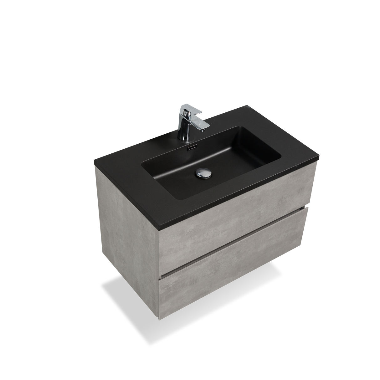 23.5'' Wall Mounted Single Bathroom Vanity in Ash Gray With Matte Black Solid Surface Vanity Top
