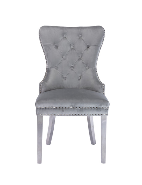 Simba Stainless Steel 2 Piece Chair Finish with Velvet Fabric in Light Gray - Home Elegance USA