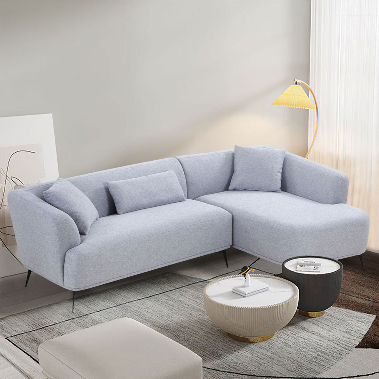 L-Shape Sectional Sofa Couch with Chaise,Metal Legs,Light Grey - Home Elegance USA