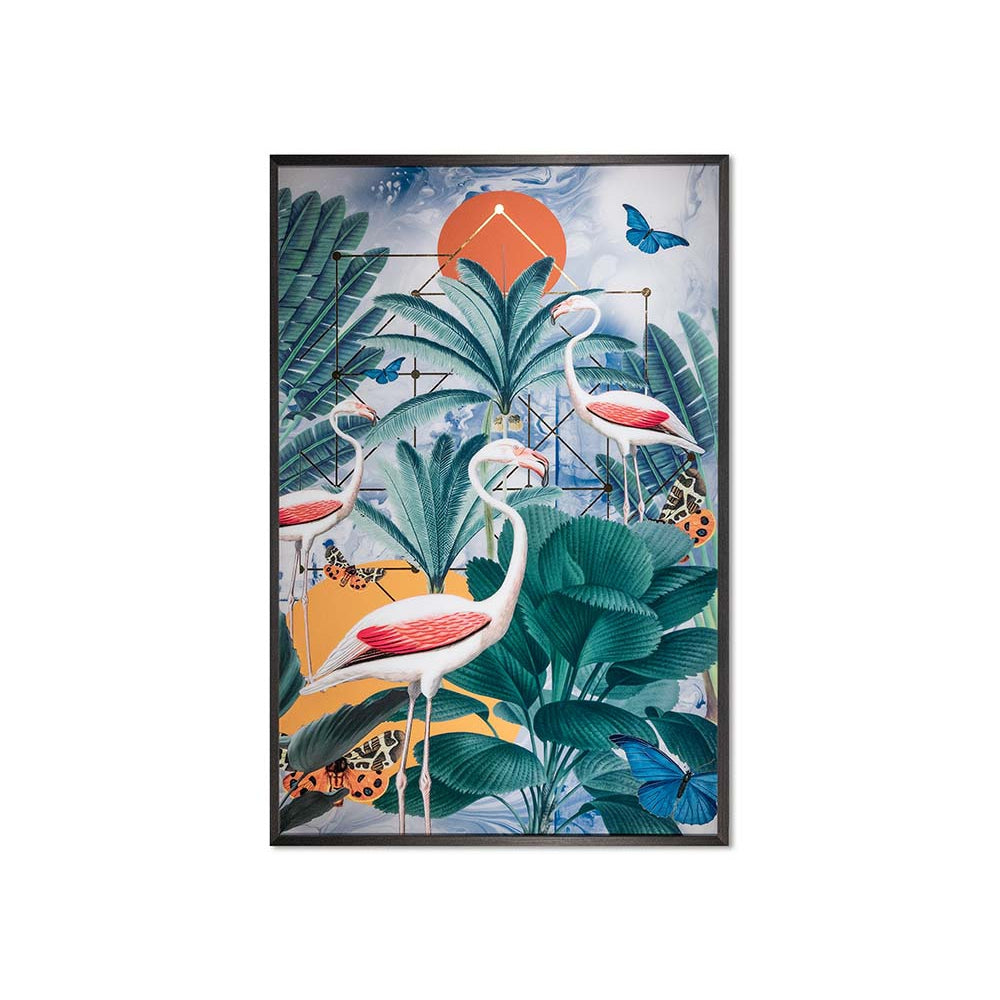 Three Flamingos - 48" x 72" - Charcoal Frame - Home Elegance USA