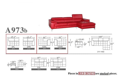 A973B Premium Leather Sectional | J&M - A973B - 179061 - RED - RHF - image - 3