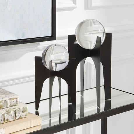 Uttermost Ellianna Crystal Spheres On Black Base - Set Of 2 - Home Elegance USA