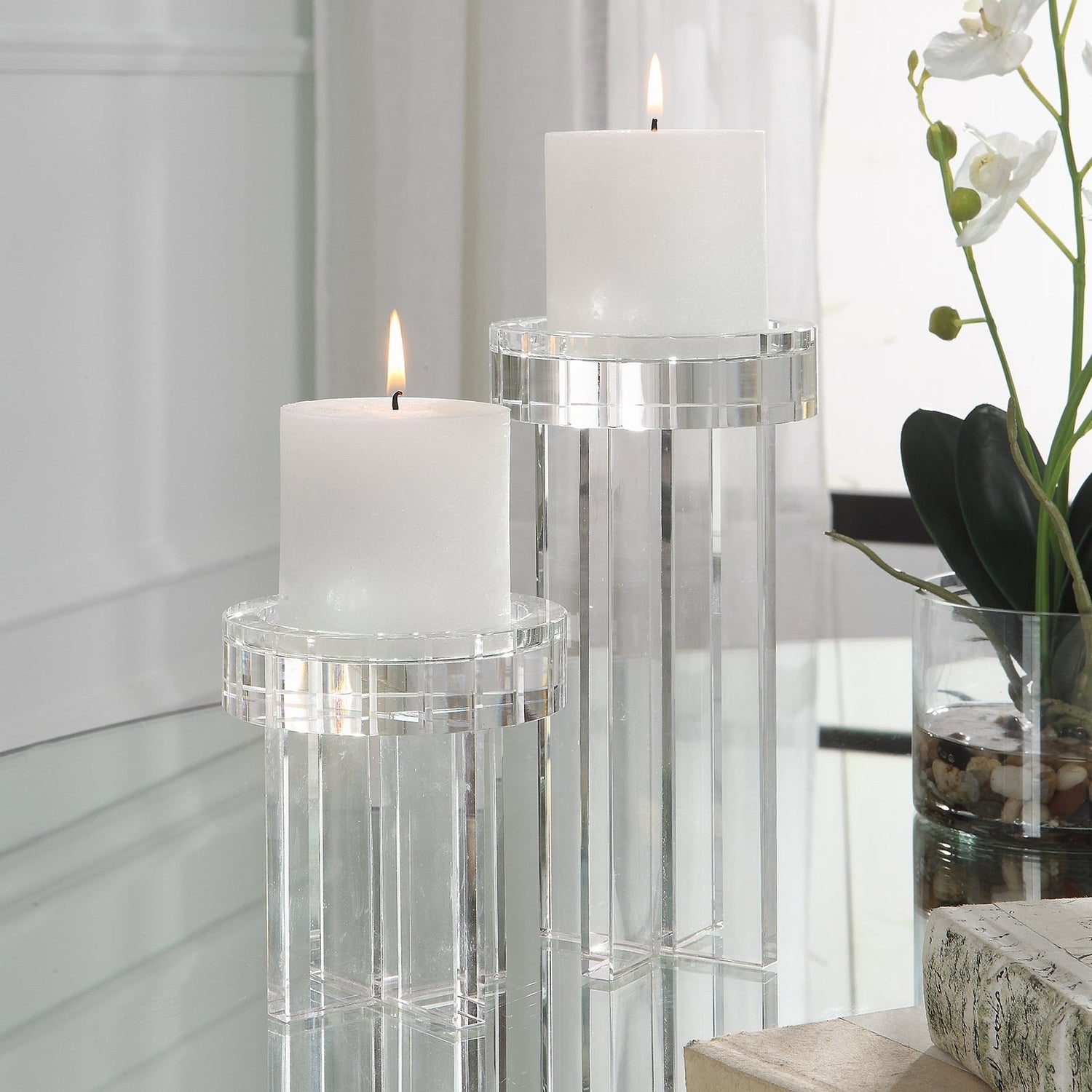 Crystal Pillar Candleholders - Set Of 2 | Uttermost | Home Elegance USA