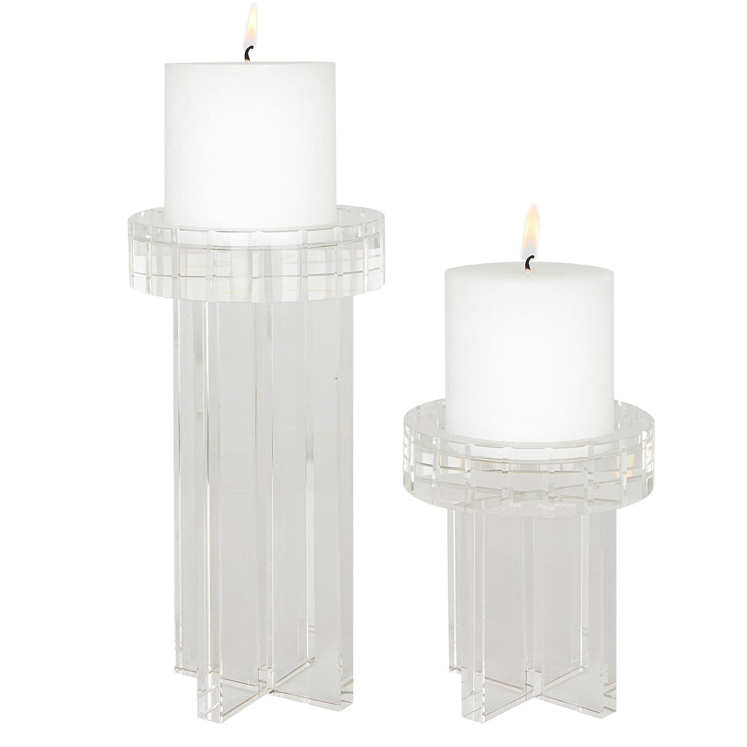 Crystal Pillar Candleholders - Set Of 2 | Uttermost | Home Elegance USA