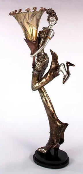 Artmax AD1010-FL Sculptural Floor Lamp – Dancing Female Figure in Bronze with Resin Bouquet Shade - sold by Home Elegance USA