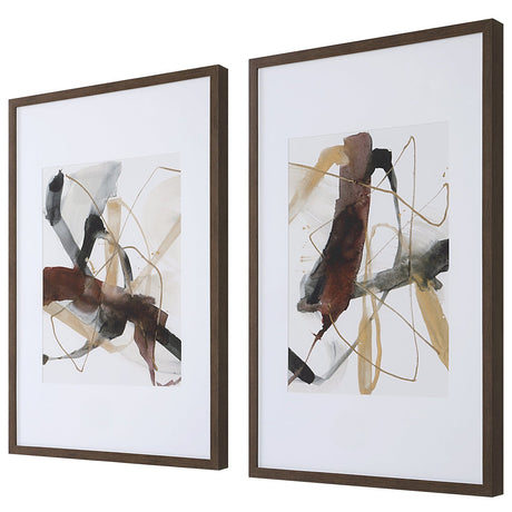 Burgundy Interjection Abstract Prints - Set Of 2 | Uttermost | Home Elegance USA
