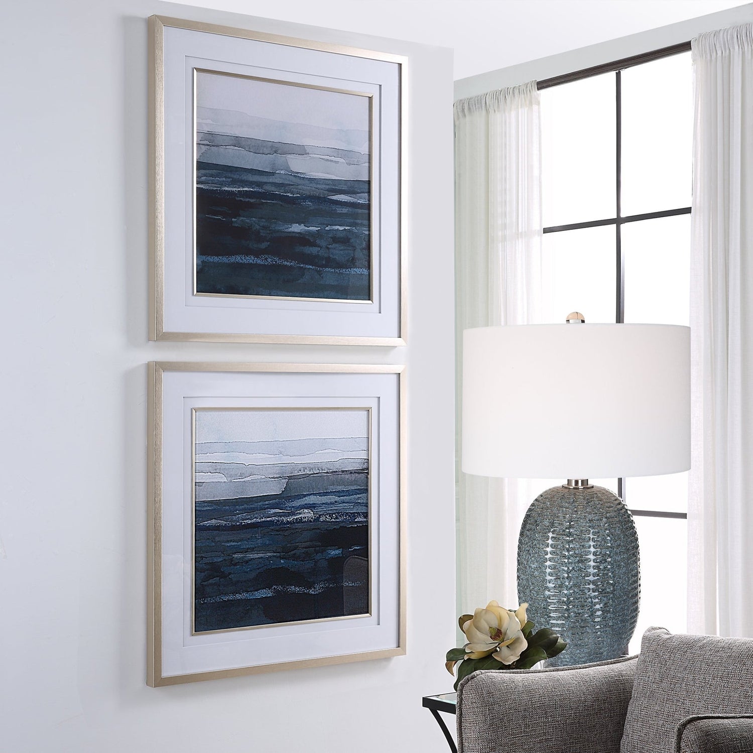 Uttermost Rising Blue Abstract Framed Prints - Set Of 2 - Home Elegance USA