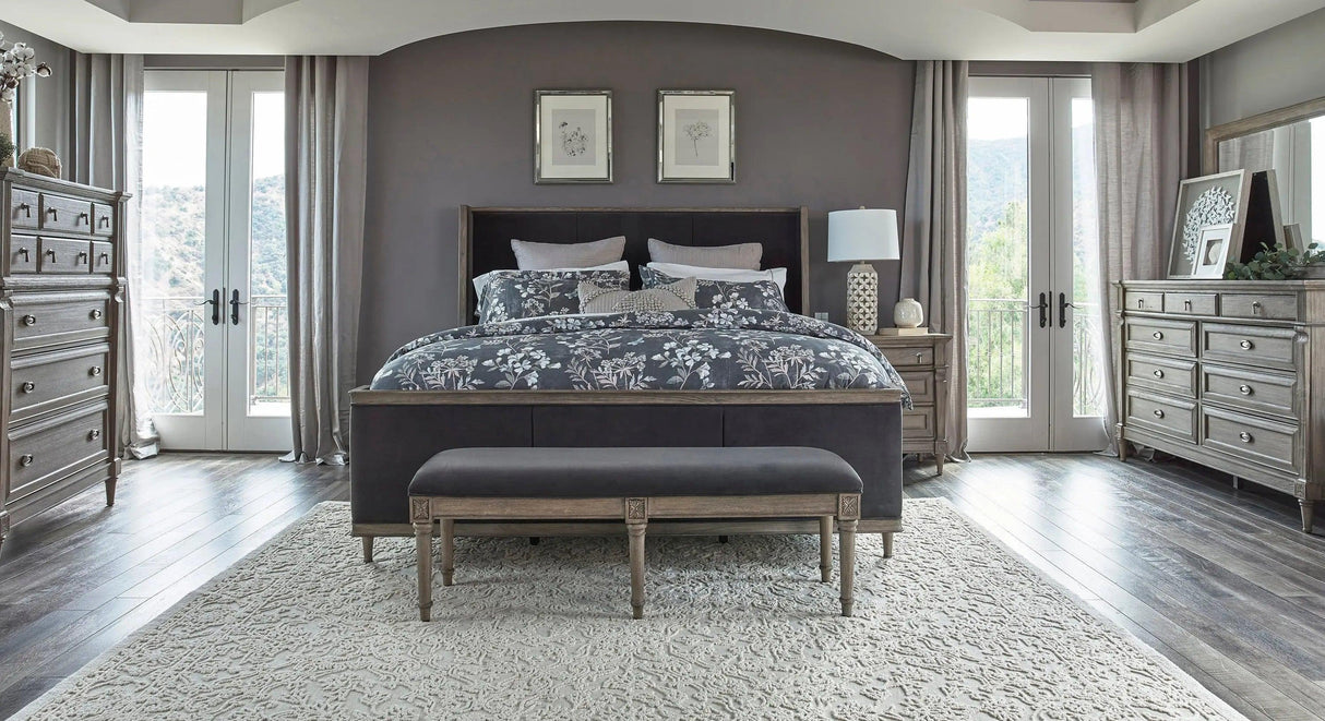 Alderwood Upholstered Panel Bed in Charcoal Grey by Coaster Furniture Coaster Furniture