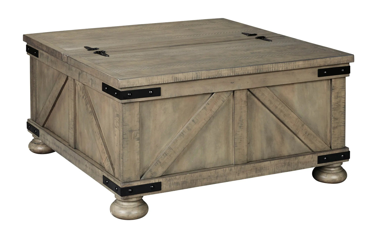 Aldwin Farmhouse Square Coffee Table With Storage in Gray by Ashley Furniture Ashley Furniture