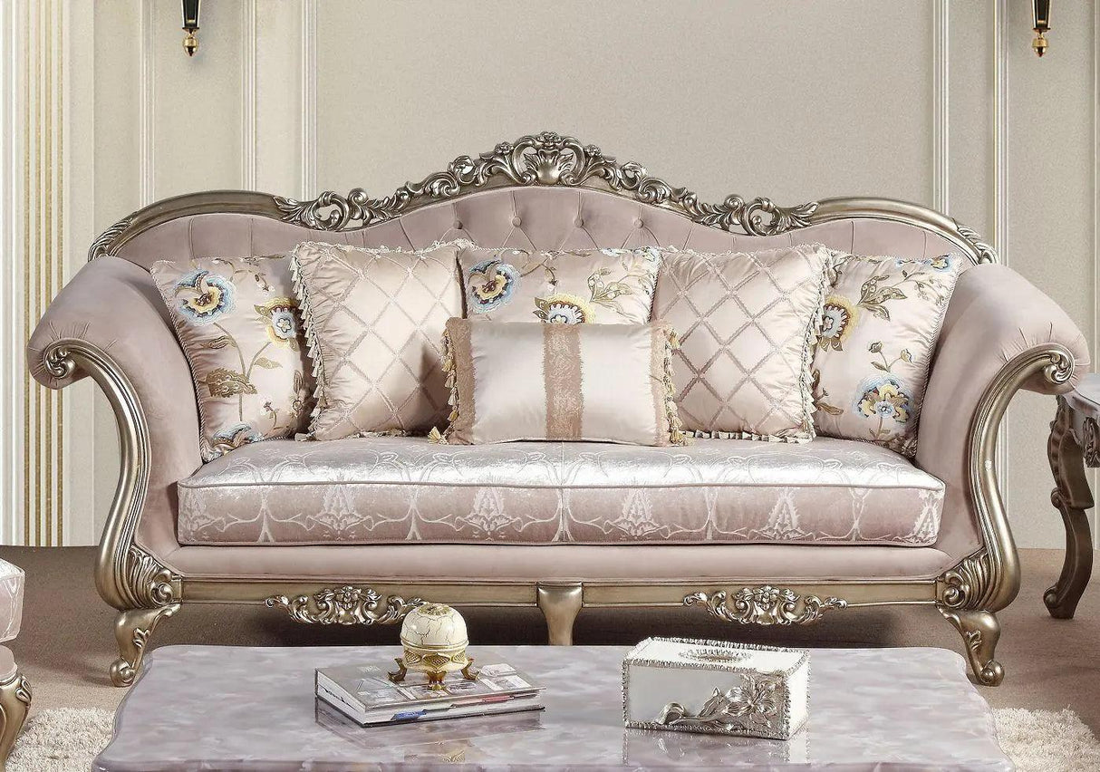 Ariana Traditional Sofa and Loveseat in Champagne Wood Finish by Cosmos Furniture Cosmos Furniture