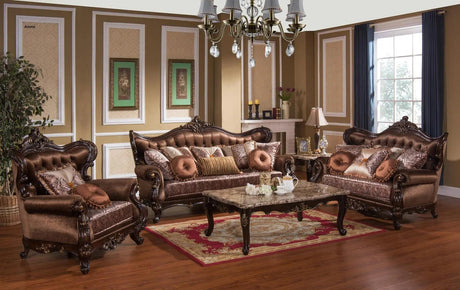 Aroma Traditional Sofa And Loveseat In Cherry Wood Finish | Cosmos | Home Elegance USA