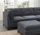 Ash Grey Chenille Fabric Modular Sectional 6pc Set Living Room Furniture Corner L - Sectional Couch 2x Corner Wedge 2x Armless Chairs and 2x Ottomans Tufted Back Exposed Wooden Base | Home Elegance USA
