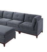 Ash Grey Chenille Fabric Modular Sectional 7pc Set Living Room Furniture U - Sectional Couch 2x Corner Wedge 3x Armless Chairs and 2x Ottomans Tufted Back Exposed Wooden Base