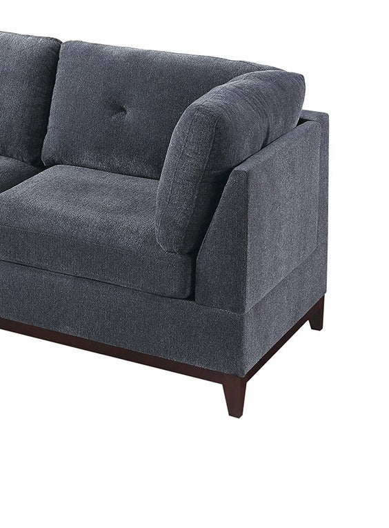 Ash Grey Chenille Fabric Modular Sectional 7pc Set Living Room Furniture U - Sectional Couch 2x Corner Wedge 3x Armless Chairs and 2x Ottomans Tufted Back Exposed Wooden Base