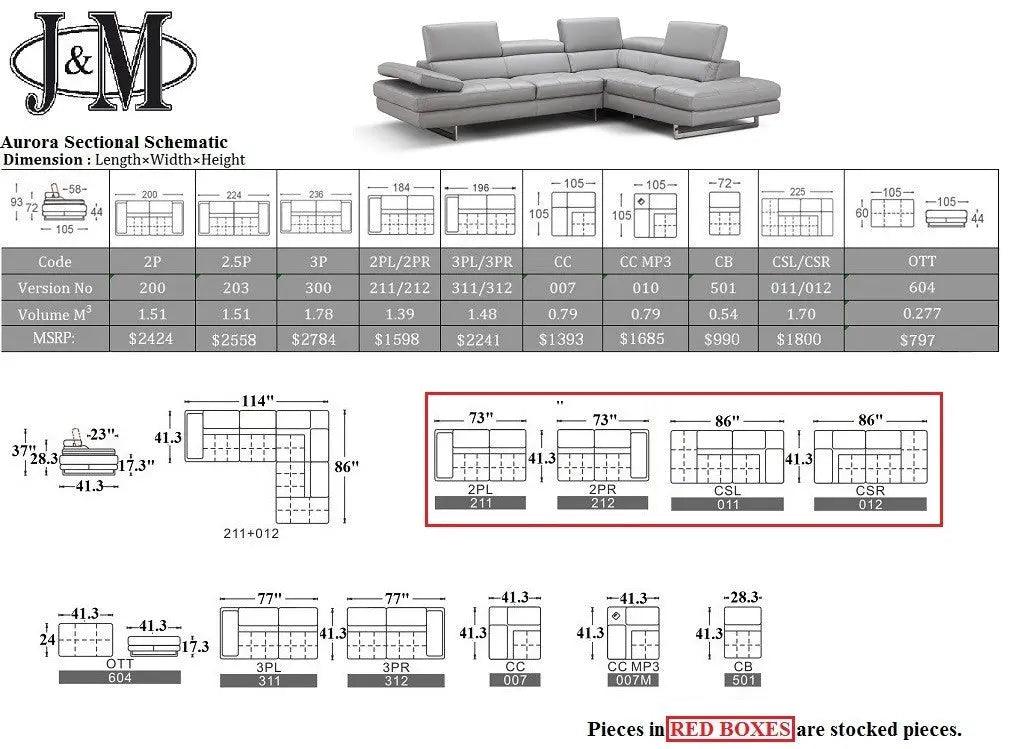 Aurora Premium Leather Sofa And Loveseat | J&M | Home Elegance USA