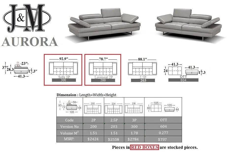 Aurora Premium Leather Sofa And Loveseat | J&M | Home Elegance USA