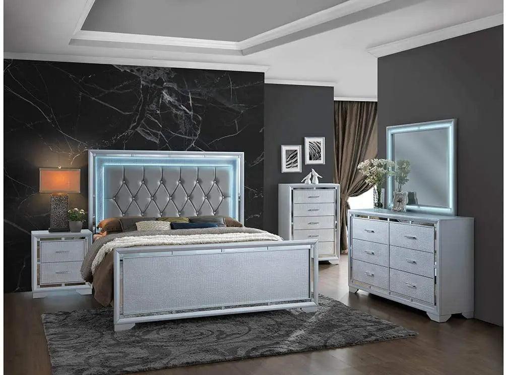 B599 Contemporary Upholstered Bed in Silver Color by Furniture World | Home Elegance USA