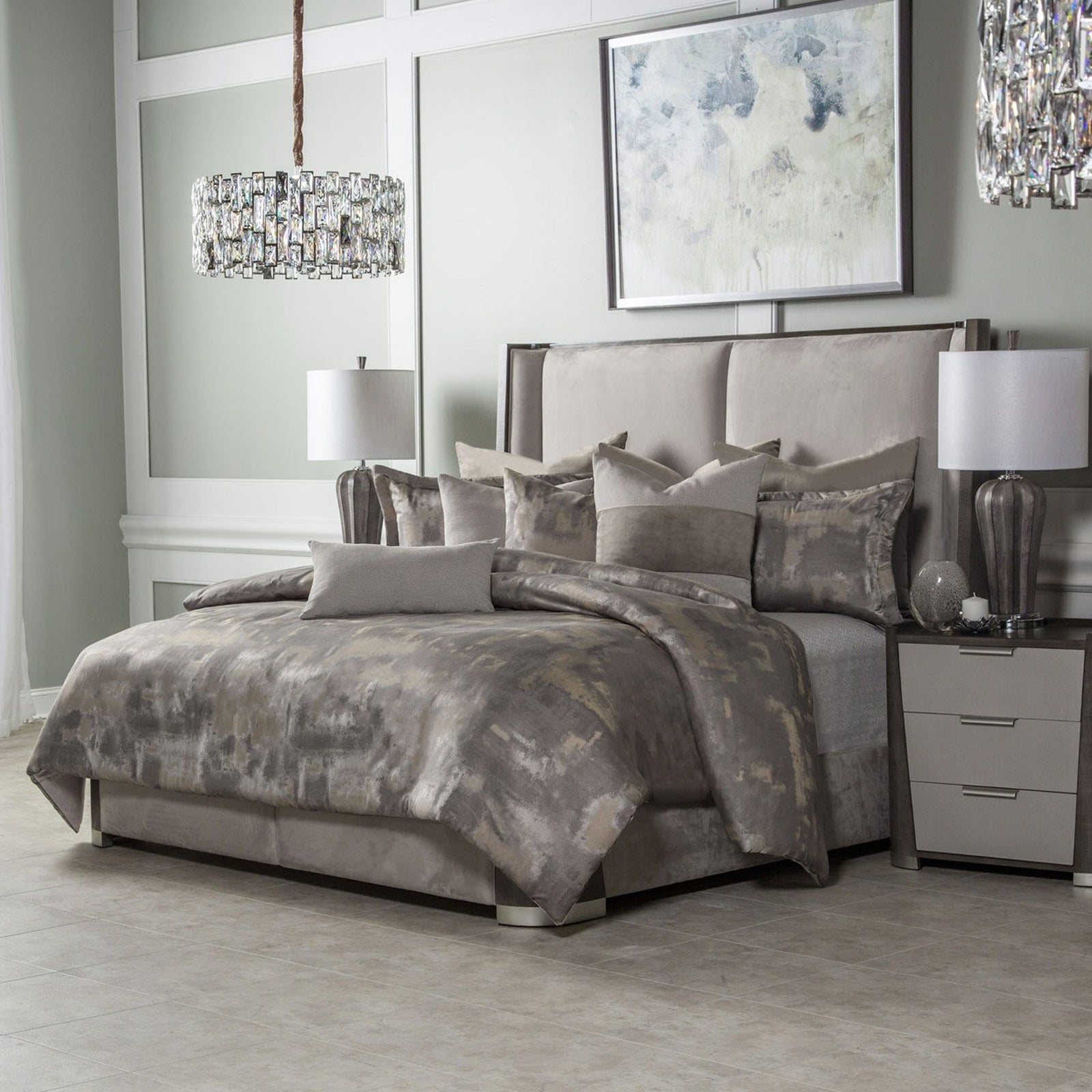 Michael Amini Aubrey Comforter Set Patina - Home Elegance USA