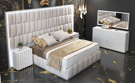 Esf Furniture - Orion 3 Piece Queen Size Bedroom Set In White With Light - Orionqs-3Set