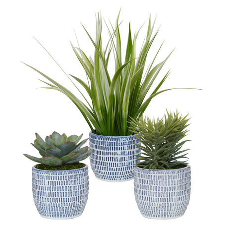 Uttermost Puebla Greenery In Blue & White Pots - Set Of 3 - Home Elegance USA