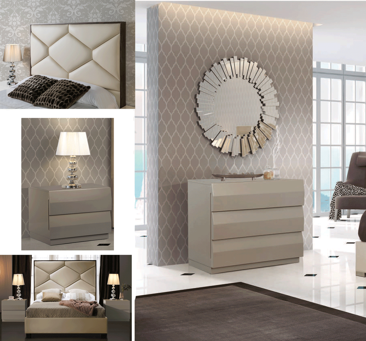 Esf Furniture - Martina 5 Piece King Storage Bedroom Set In Beige - Martinabedks-M152-C152-E100