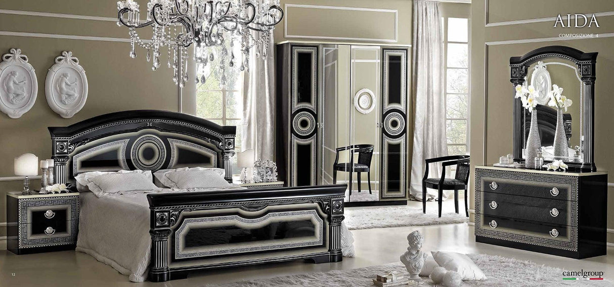 Aida Queen Size Bed In Black/Silver - Aidabedq.Sblack/Silv | ESF | Home Elegance USA