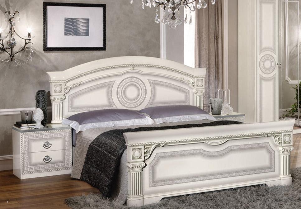 Aida 3 Piece Queen Panel Bedroom Set In White - Silver - Aidabedqswhite - 3Set | ESF | Home Elegance USA