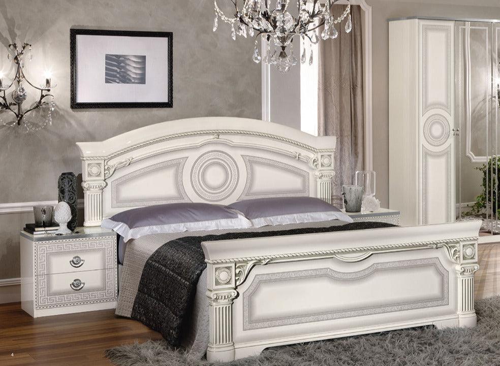 Aida 3 Piece Eastern King Panel Bedroom Set In White - Silver - Aidabedkswhite - 3Set | ESF | Home Elegance USA