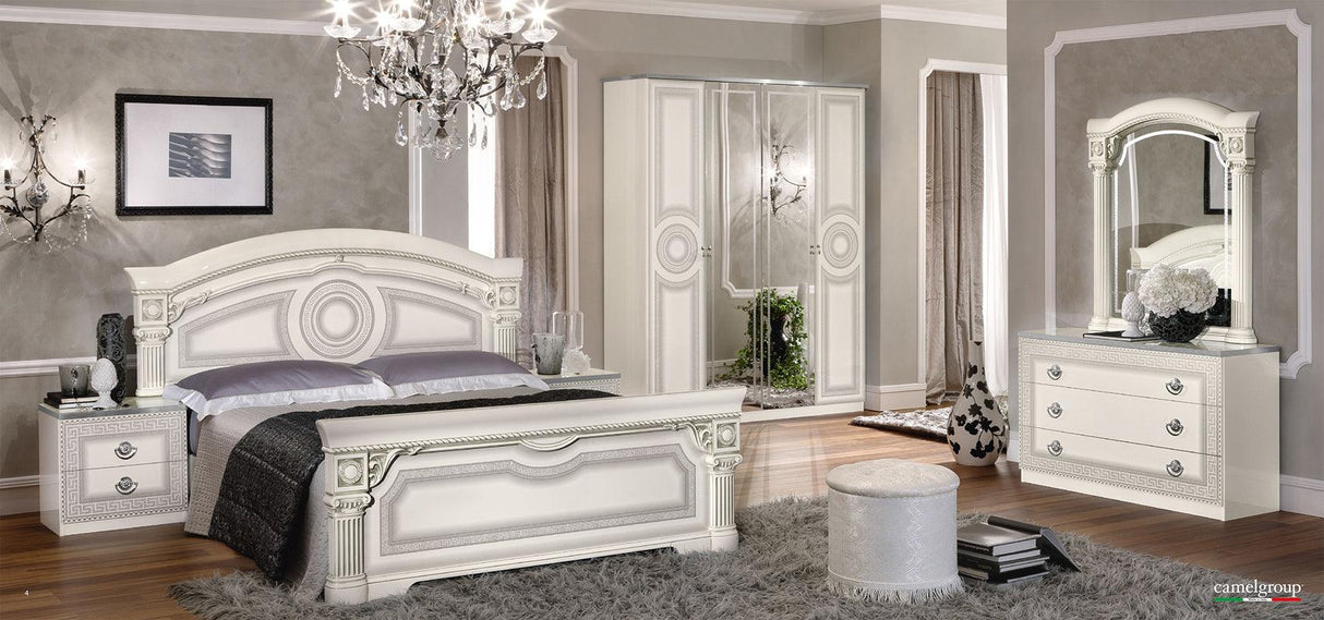 Aida 6 Piece Queen Panel Bedroom Set In White - Silver - Aidabedqswhite - 6Set | ESF | Home Elegance USA