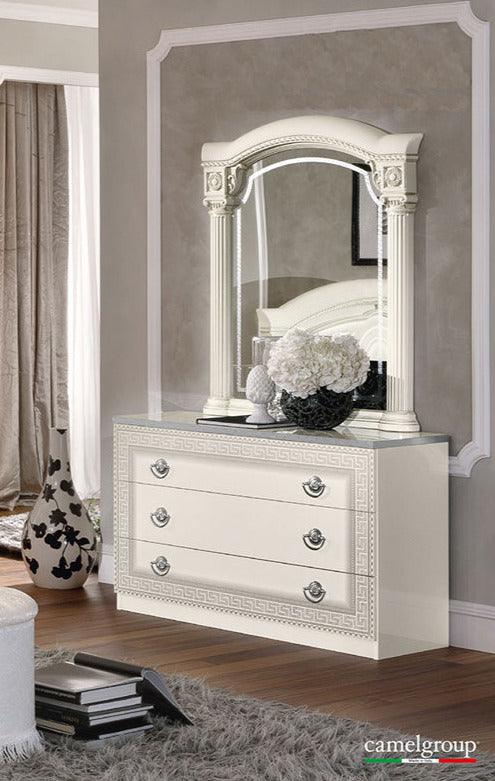 Aida Single Dresser With Mirror In White - Silver - Aidasdresserwhitesil - M | ESF | Home Elegance USA