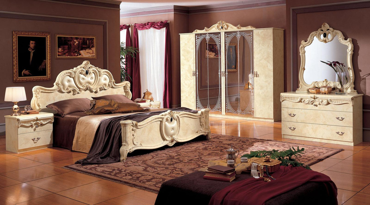 Esf Furniture - Barocco 6 Piece Queen Bedroom Set In Ivory - Baroccobedq.S-6Set