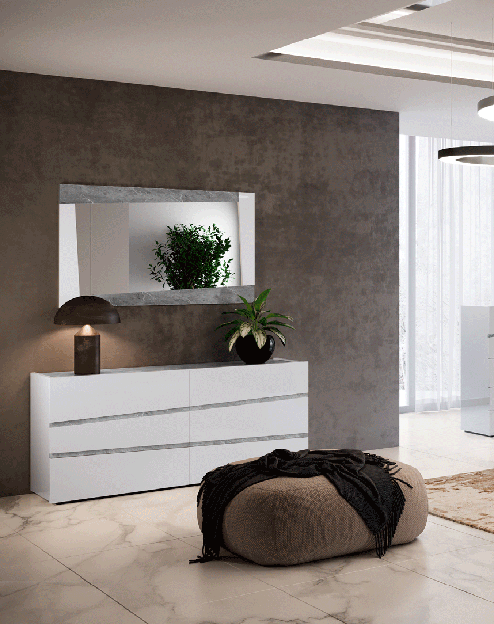 Camelgroup Italy Alba Double Dresser With Mirror In White - Albadoubledresser - M | ESF | Home Elegance USA