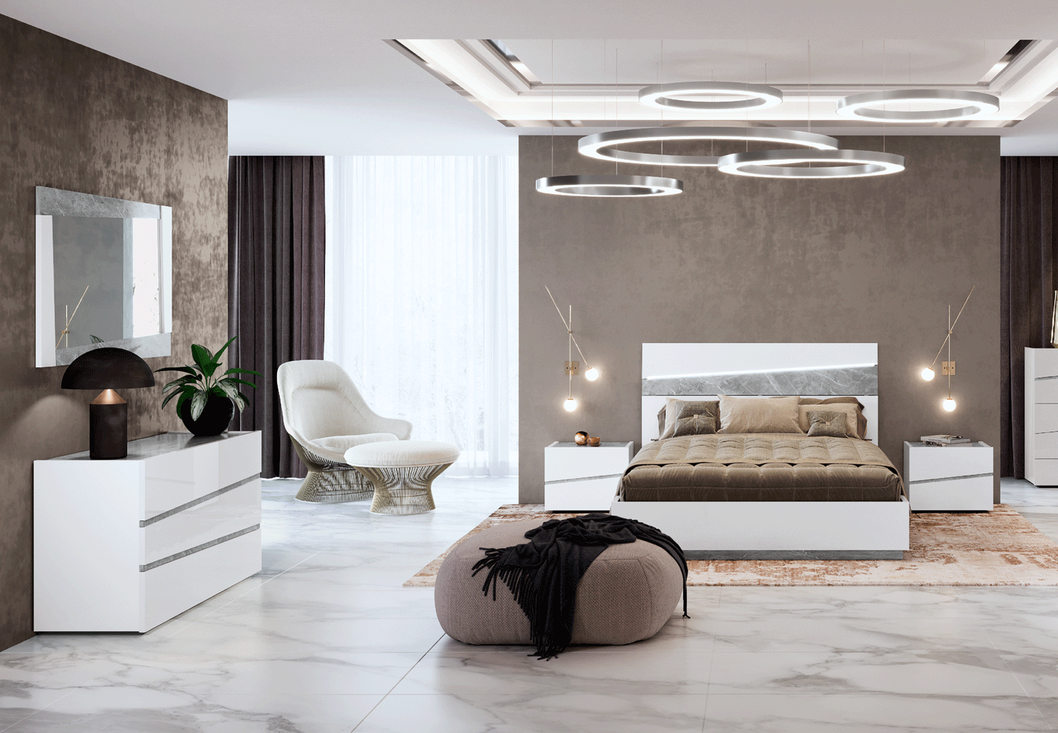 Camelgroup Italy Alba 5 Piece King Bedroom Set In White - Albaks - 5Set | ESF | Home Elegance USA