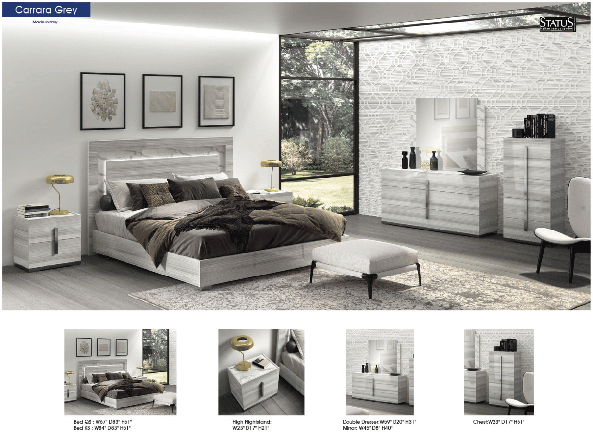 Carrara 5 Piece Queen Bedroom Set In Grey - Carrarabedqsgrey - 5Set | ESF | Home Elegance USA