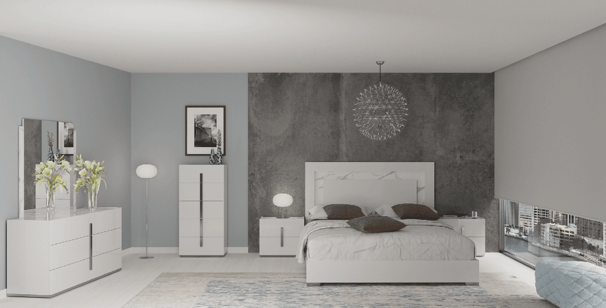 Carrara Eastern King Size Bed W/Light In White - Carrarabedks | ESF | Home Elegance USA
