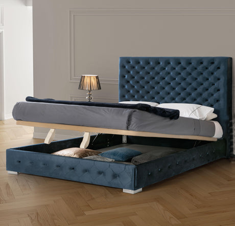 Leonor Queen Size Storage Bed In Blue - Leonorbedqsblue | ESF